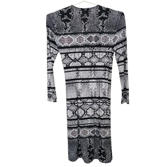BcbgMaxazria Adele Sz Small S Snakeskin Print Wrap Dress Long Sleeve Black White - Picture 3 of 8